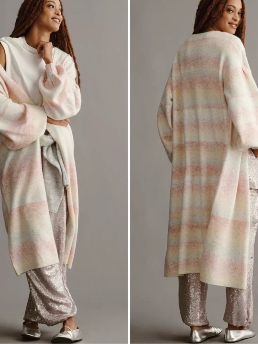 By Anthropologie Cozy Ombre Stripe Duster One Size Sweater Ivory Combo Cardigan
